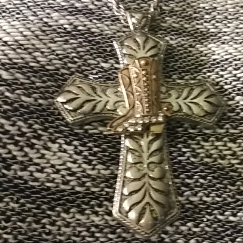 🦋Cross boot with crystals large necklace